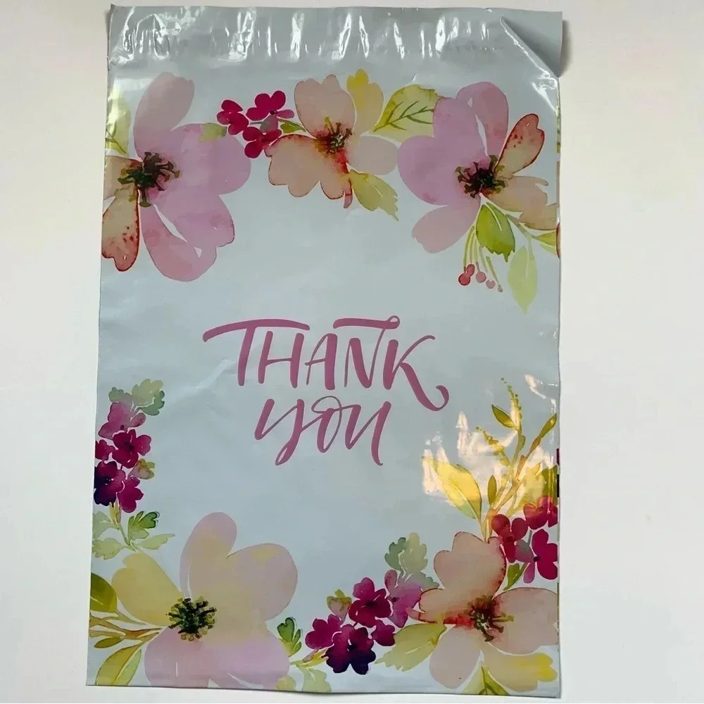 60 poly bag mailers shipping floral thank you variety print self seal 10x13”